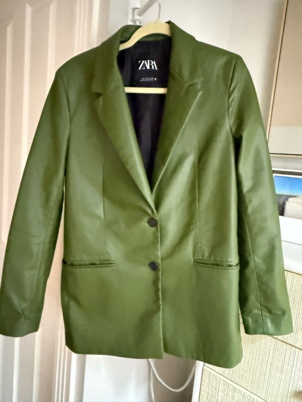 ZARA Green Faux Leather Blazer Jacket